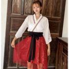 Embroidered 3/4-sleeve Hanfu Top / Mesh Mini Skirt