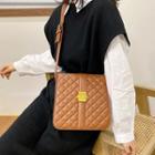 Faux Leather Quilted Push Lock Crossbody Bag
