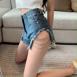 Chained Cutout Denim Shorts