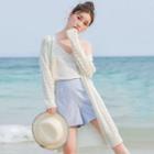 Open Knit Long Cardigan White - One Size