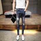Patch Embroidered Slim Fit Jeans