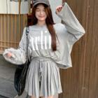 Set : Hooded Wide T-shirt + High-waist Skirt