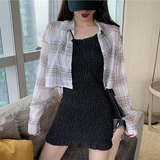 Suspender Skirt / Plaid Long-sleeve Jacket