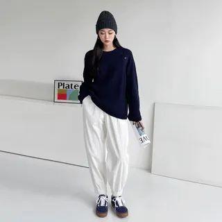 Button-trim Rib-knit Sweater