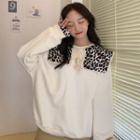 Crochet Trim Leopard Print Collar Pullover