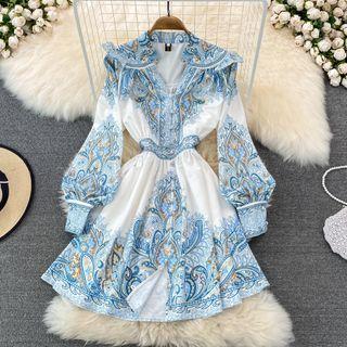 Long Sleeve Paisley Print A-line Dress