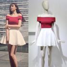 Off-shoulder Knit Top / A-line Skirt
