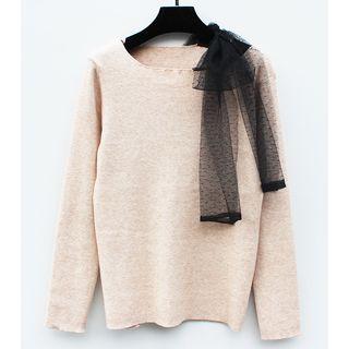 Lace Bow Long-sleeve Knit Sweater