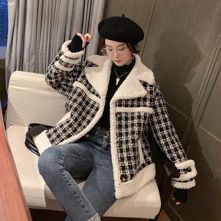 Fleece Trim Tweed Button Jacket