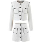 Contrast Trim Button-up Jacket / Mini A-line Skirt