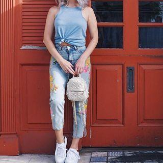 Floral Embroidered Tapered Jeans