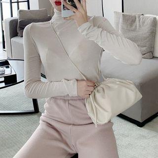 Cropped Cardigan / Turtleneck Long-sleeve Top / Wide-leg Pants