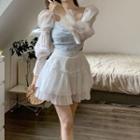 Puff Sleeve Floral Blouse / Tiered Mini A-line Skirt