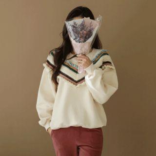 Frill-trim Striped Boxy Sweatshirt