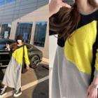Dumble-panel Color-block Long Sweatshirt Dress Gray - One Size