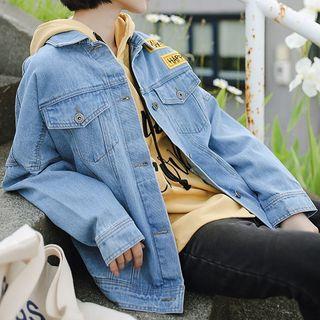 Lettering Denim Jacket Blue - One Size