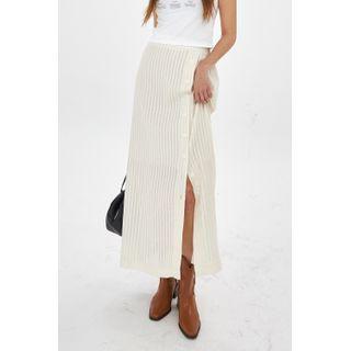 Button-up Maxi Ribbed Skirt