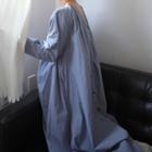 Long-sleeve V-neck Midi Shirtdress Blue - One Size