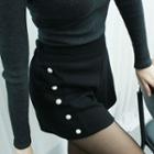 Wool Blend Faux-pearl Trim Band-waist Shorts