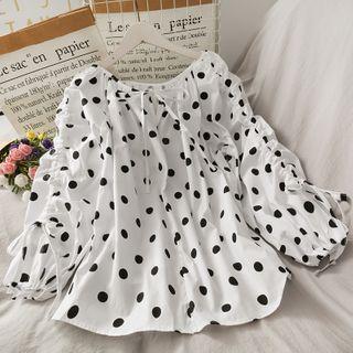 Boatneck Tie-neckline Dotted Loose Top