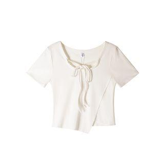 Plain Asymmetrical Skinny Short Sleeve Crop Top