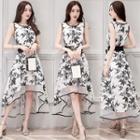 Floral Dip-back A-line Dress With Belt