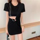 Short Sleeve Cutout Chain Detail Sheath Dress