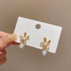 Faux Pearl Flower Drop Earring A215 - 1 Pair - Gold - One Size