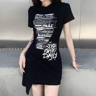 Short-sleeve Lettering Mini Sheath T-shirt Dress