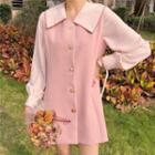 Contrast Trim Long-sleeve Blouse / Button Mini A-line Pinafore Dress