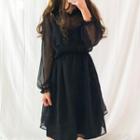 Set: Spaghetti Strap Mini A-line Dress + Long-sleeve Mesh Dress