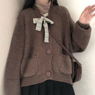 Long-sleeve Mock-neck Top / V-neck Cardigan