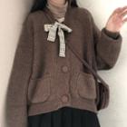 Long-sleeve Mock-neck Top / V-neck Cardigan