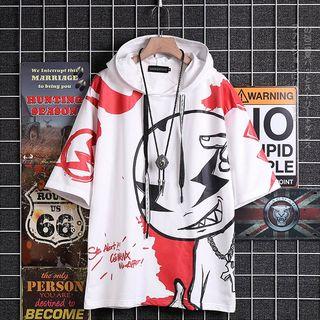 Couple Matching Elbow-sleeve Hooded Printed T-shirt