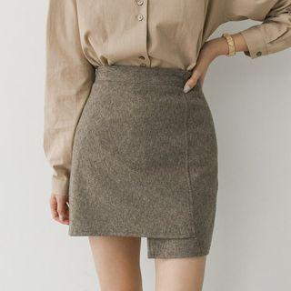 Asymmetric Woolen Miniskirt
