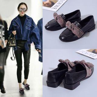 Plaid Bow Accent Low Heel Loafers