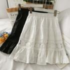 Lace-panel Plain Midi Skirt