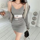 Lettering Camisole Top / A-line Skirt / Blazer / Set