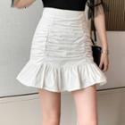 High-waist Plain Ruched Ruffle Skirt