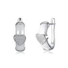 925 Sterling Silver Simple Romantic Heart-shaped White Ceramic Stud Earrings With Cubic Zircon Silver - One Size