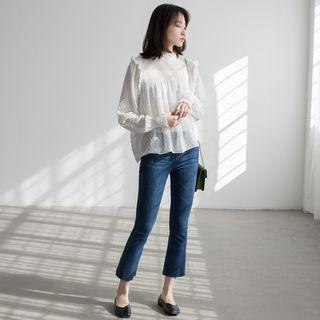 Set: Frill Trim Chiffon Blouse + Camisole