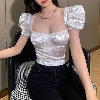 Short-sleeve Satin Crop Top