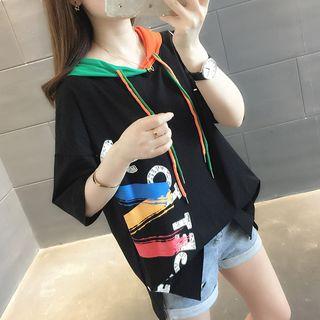 Lettering Print Elbow-sleeve Hoodies