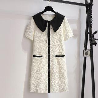 Short-sleeve Textured Button-up Dress