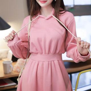 Gathered-waist Flared Midi Hoodie Dress