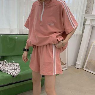Set: Sports Zip Short-sleeve T-shirt + Sports Shorts
