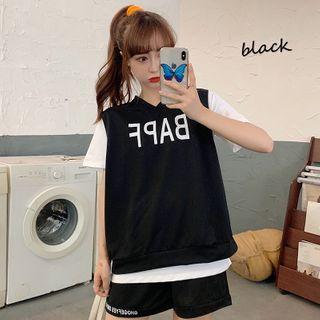 Set: Short Sleeve Plain T-shirt + Lettering Vest + Shorts