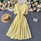 Round-neck Puff-sleeve Cutout Dress