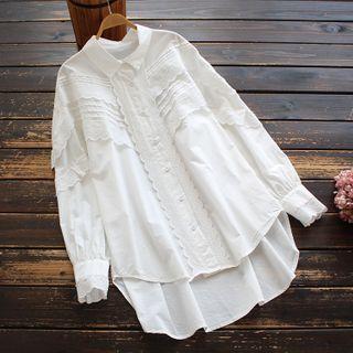 Lace Trim Shirt Off-white - One Size