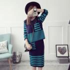 Set: Striped Sweater + Knit Midi Skirt